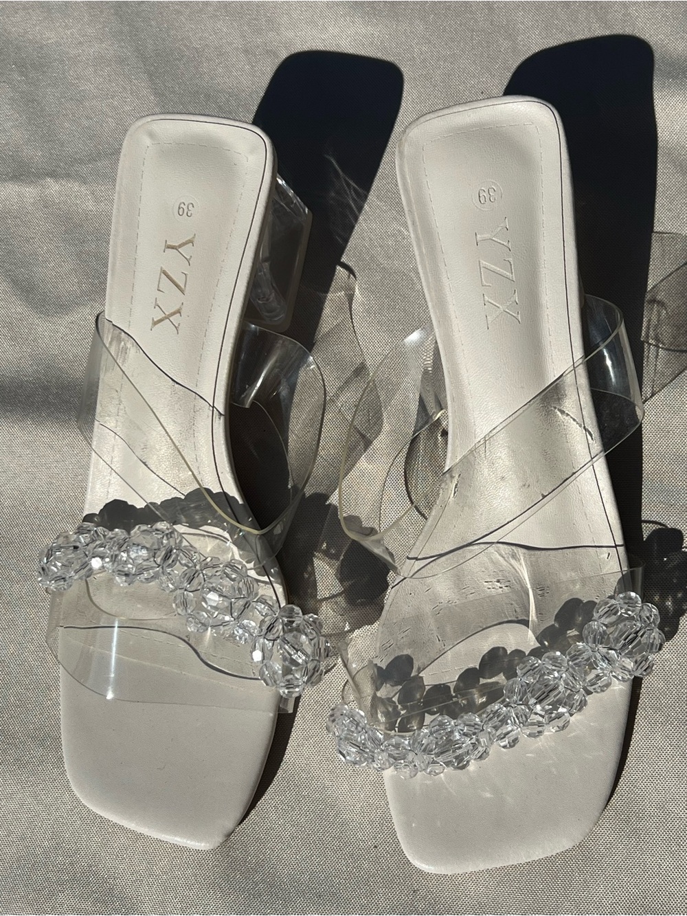 Women's Clear Crystal Strap Sandals - White